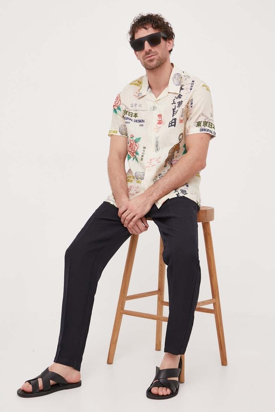 Armani Exchange spodnie lniane 8NZP15.ZNFNZ.NOS granatowy AA00