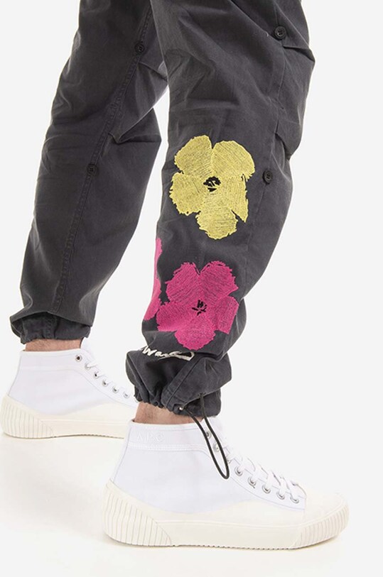 Maharishi cotton trousers Warhol Flowers Snopants black 3687.BLACK