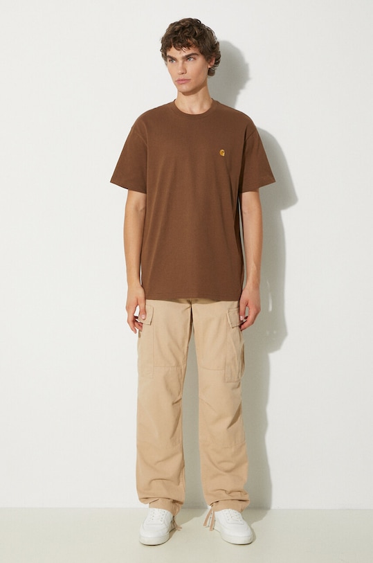 Βαμβακερό παντελόνι Carhartt WIP I030475.WALL καφέ AA00