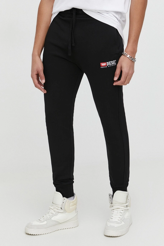 Diesel pantaloni de trening din bumbac uni negru A03770.0GEAD