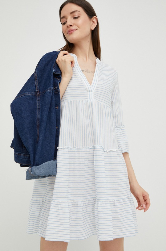 Bavlnené šaty Vero Moda pásiky biela 10225791.SnowWhit2