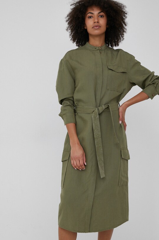 Marc O'Polo sukienka z domieszką lnu casual zielony M03134121323
