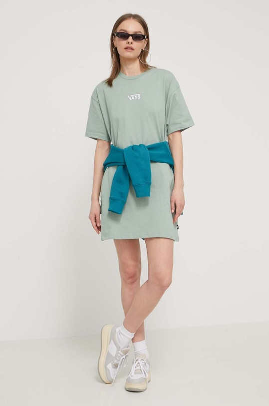 Pamučna haljina Vans pletivo zelena VN0A4RU2CJL1