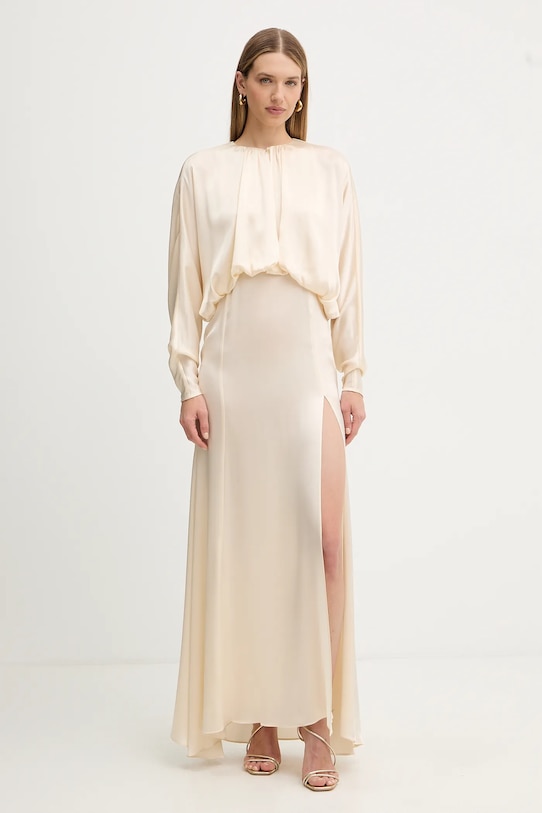 Twinset sukienka z dodatkiem jedwabiu rozkloszowany beżowy 252TS2200