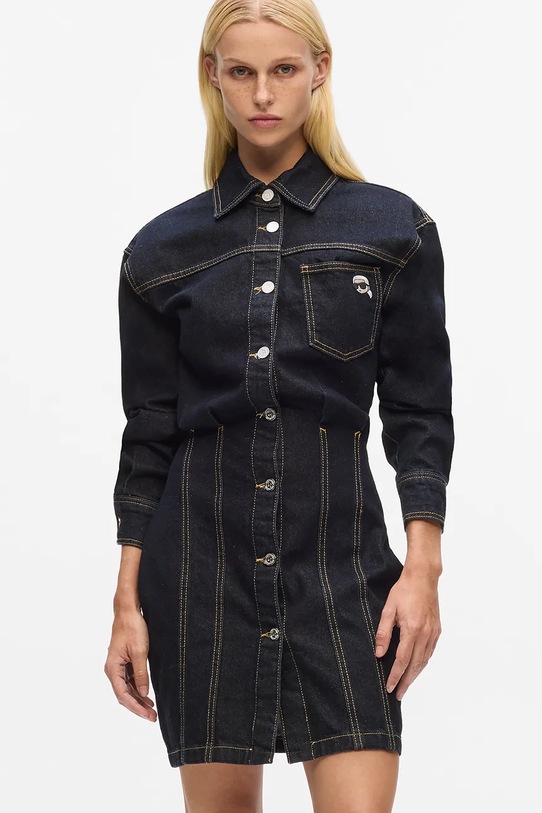Odzież Karl Lagerfeld sukienka jeansowa IKON A4W13019 granatowy