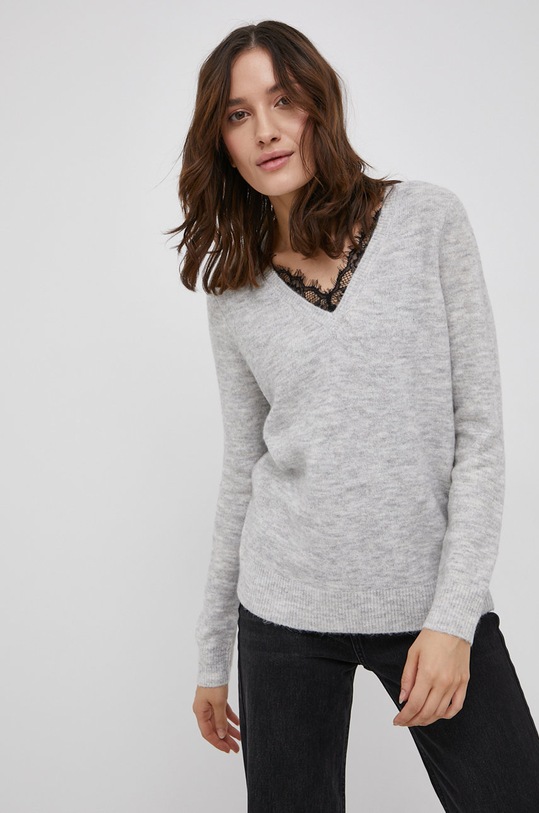 Svetr z vlněné směsi Vero Moda jemný vzor šedá 10203292.LightGreyM
