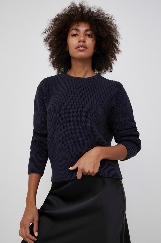 Pamučni pulover Marc O'Polo bez uzorka mornarsko plava M01605960393