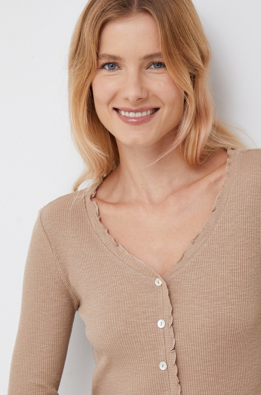 Vero Moda longsleeve bawełniany bawełna beżowy 10268919.SilverMink