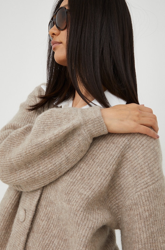 Gestuz kardigan wełniany wełna beżowy 10905933.NOOS