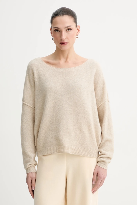 American Vintage sweter z domieszką wełny PULL ML COL BATEAU okrągły beżowy DAM225