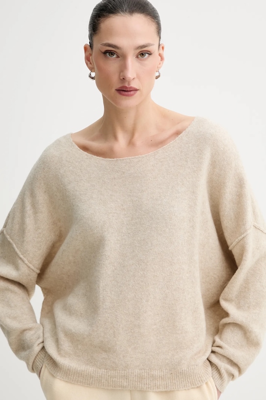 American Vintage sweter z domieszką wełny PULL ML COL BATEAU beżowy DAM225