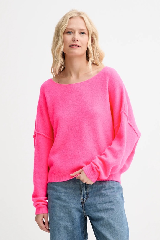 American Vintage sweter z domieszką wełny PULL ML COL BATEAU okrągły różowy DAM225