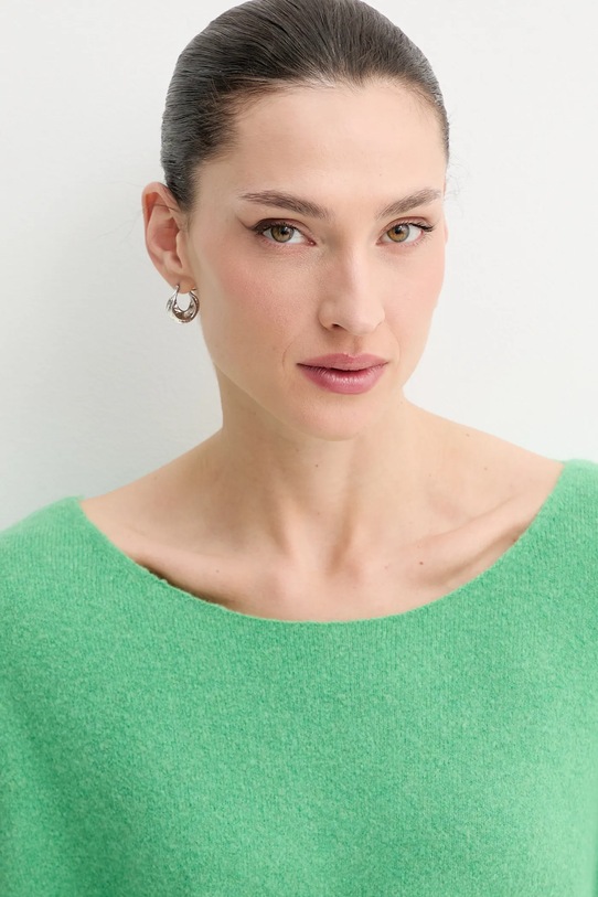 American Vintage sweter z domieszką wełny PULL ML COL BATEAU zielony DAM225