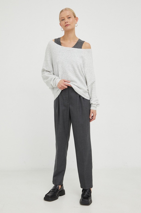 American Vintage sweter z domieszką wełny PULL ML COL BATEAU DAM225 szary AA00