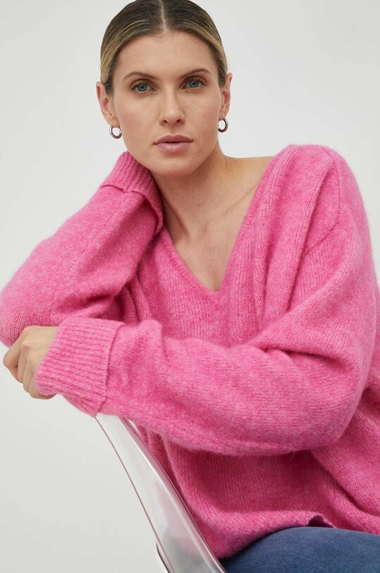 Svetr z vlněné směsi American Vintage EAST18H růžová