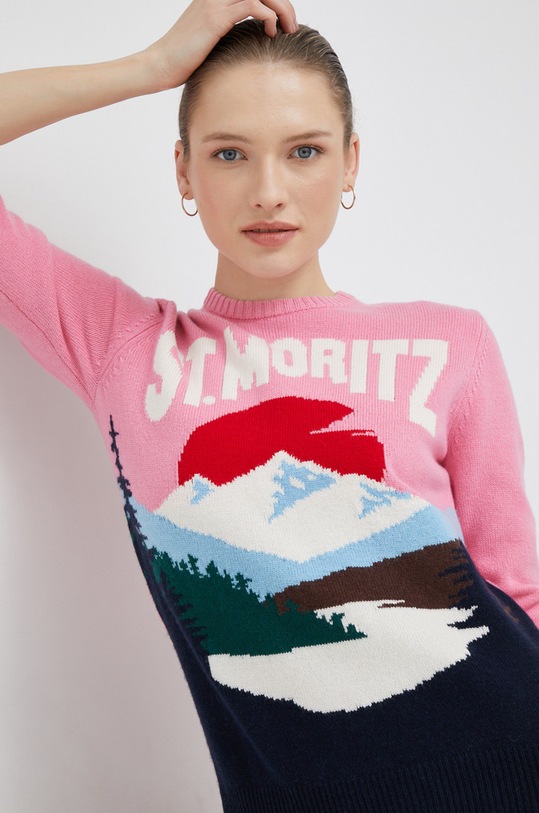 Vlněný svetr MC2 Saint Barth kulatý růžová QUE0018