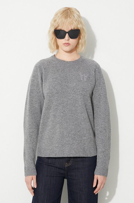 Vlněný svetr Wood Wood Asta Jambswool Jumper 10131010-4159 BLACK kulatý šedá 10131010.4159