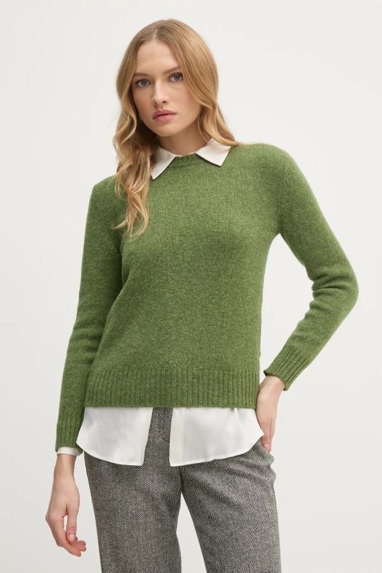 United Colors of Benetton sweter wełniany okrągły zielony 103ME1N23.507