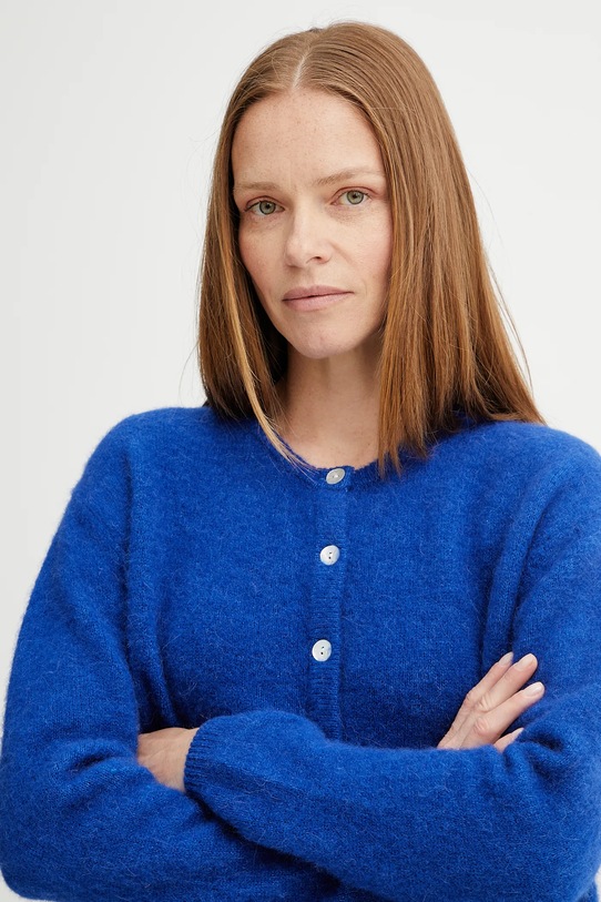 American Vintage kardigan wełniany GILET ML COL ROND niebieski VITO19E