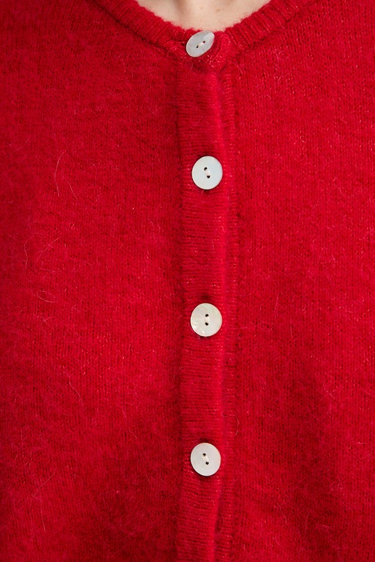 American Vintage kardigan z domieszką wełny GILET ML COL ROND VITO19E czerwony
