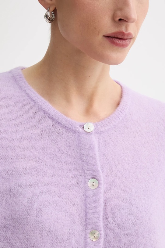 American Vintage kardigan z domieszką wełny GILET ML COL ROND VITO19E fioletowy