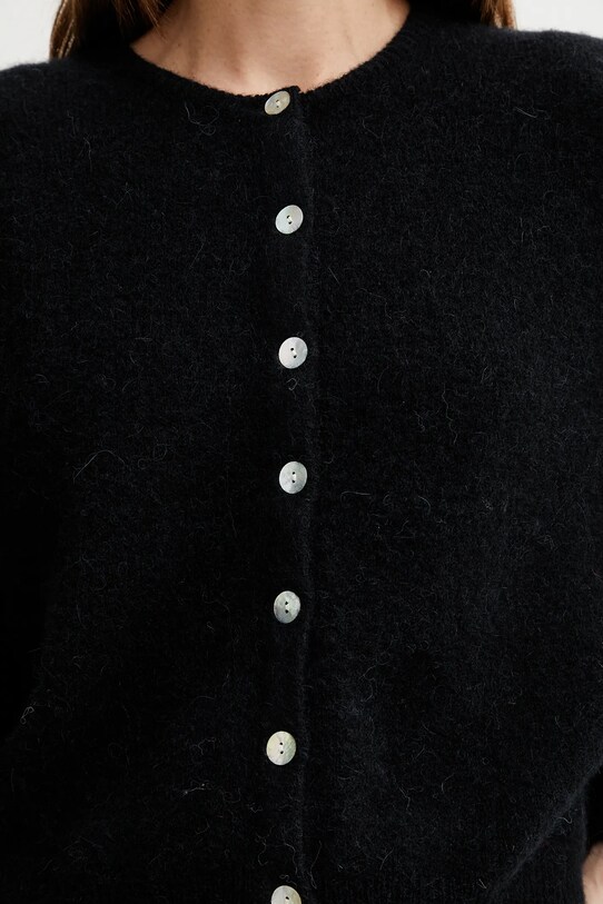 American Vintage kardigan wełniany GILET ML COL ROND VITO19E czarny