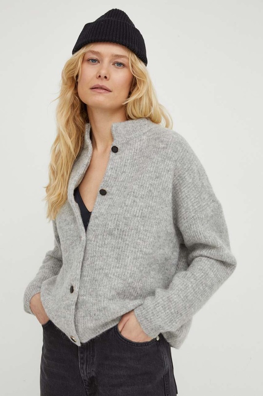 Vlněný svetr Gestuz propínací šedá 10905931