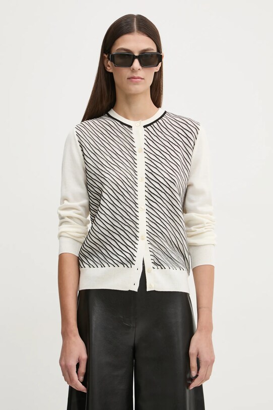 Sweter wełniany Creative Upcycling wełna biały sweter.damski.boss