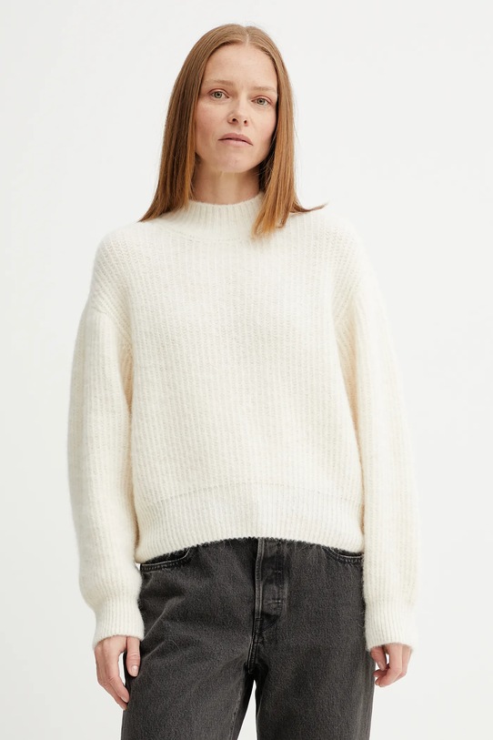 American Vintage sweter z domieszką wełny półgolf beżowy EAST18Q