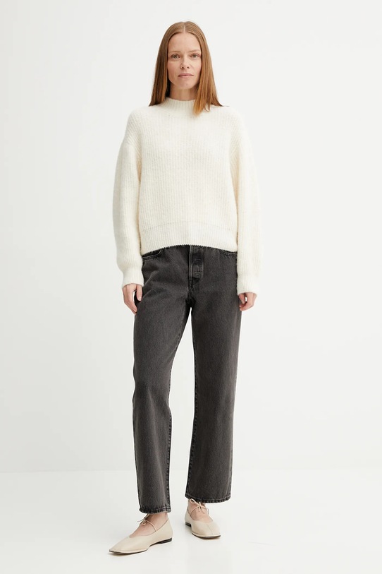 American Vintage sweter z domieszką wełny EAST18Q beżowy AA00