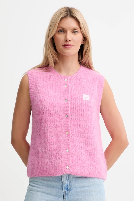 American Vintage vestă din amestec de lână imprimeu roz EAST19MC