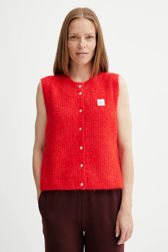 American Vintage kamizelka z domieszką wełny aplikacja czerwony EAST19MC