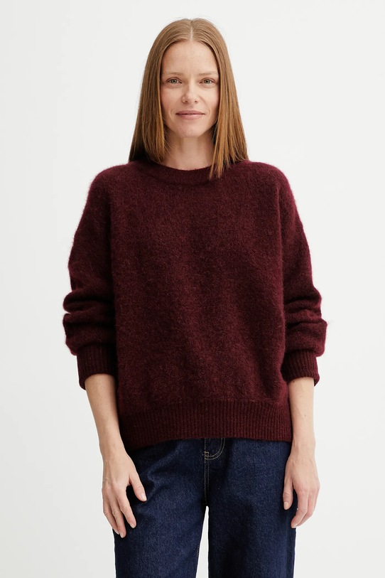 American Vintage sweter wełniany okrągły bordowy VITO18E