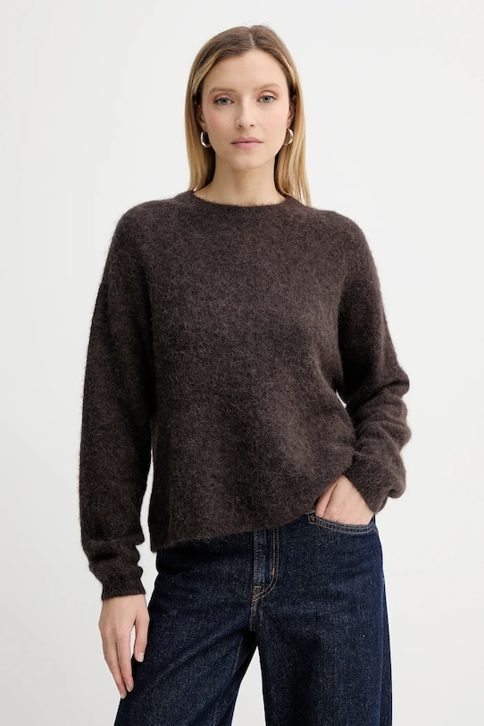 American Vintage sweter wełniany okrągły brązowy NEN18C