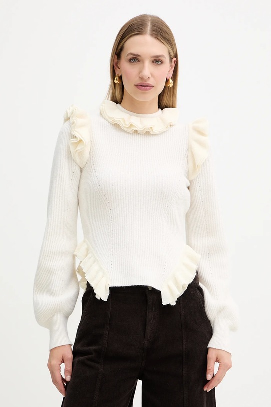 Twinset sweter z dodatkiem wełny okrągły beżowy 252TS3020