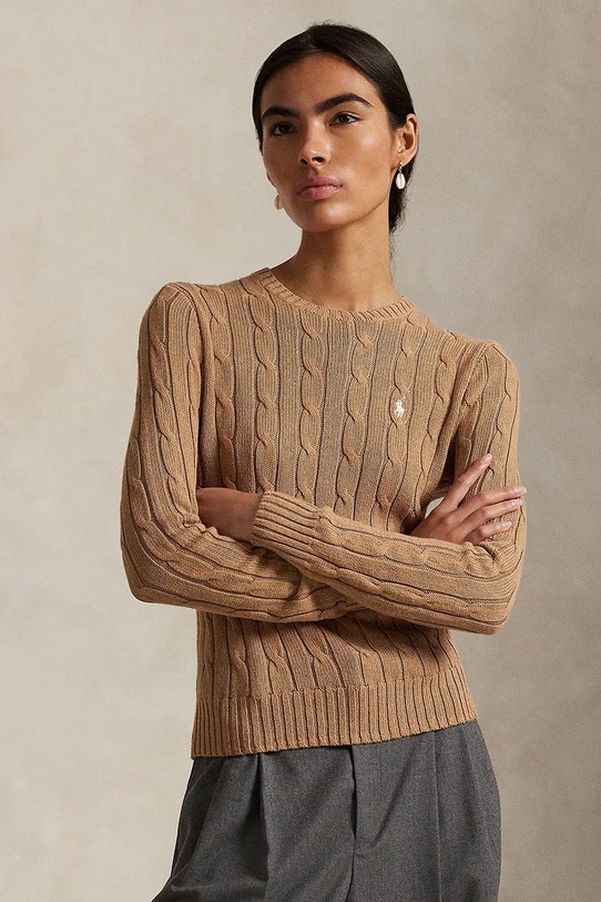 Polo Ralph Lauren sweter z dodatkiem kaszmiru okrągły beżowy 211971795