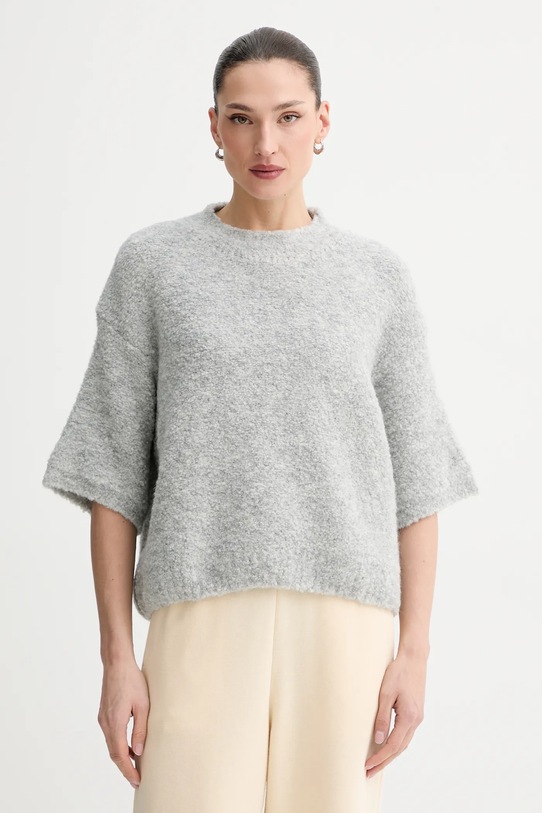 American Vintage sweter z dodatkiem wełny okrągły szary ZOL18B