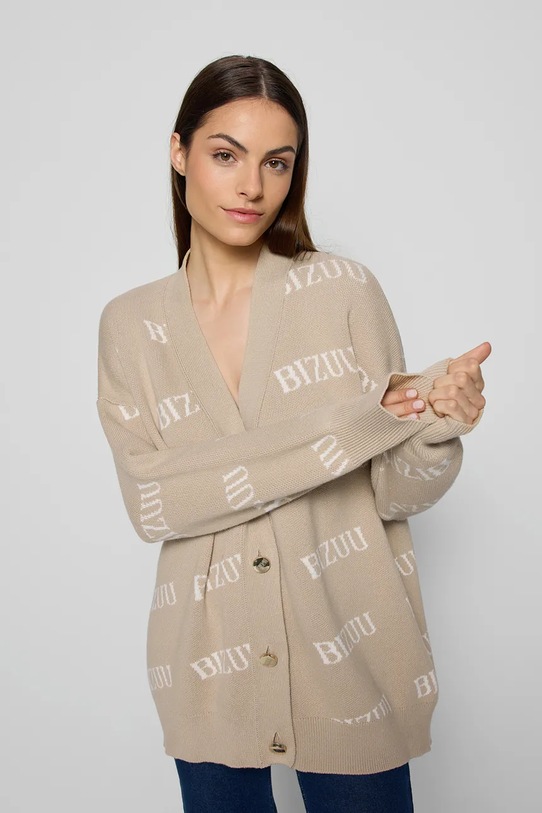 BIZUU sweter rozpinany damski bawełniany KYLE beżowy KYLE.BEZOWY