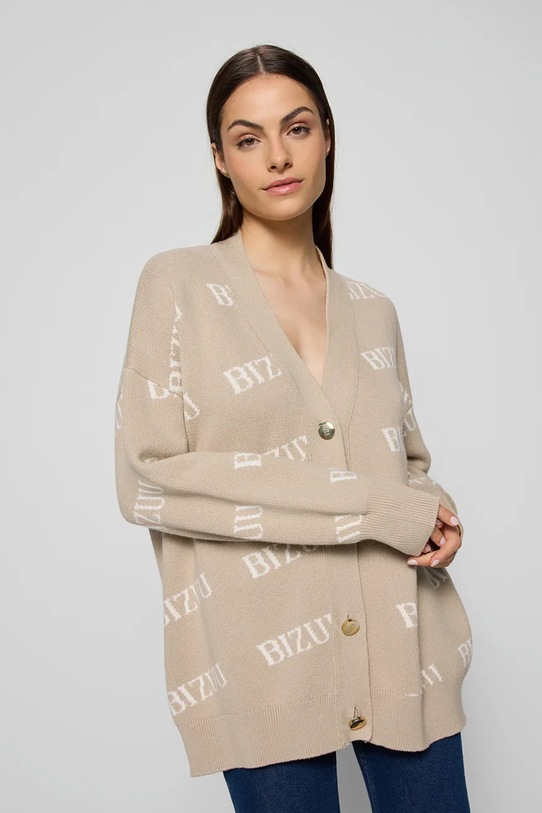 BIZUU sweter rozpinany damski bawełniany KYLE beżowy KYLE.BEZOWY