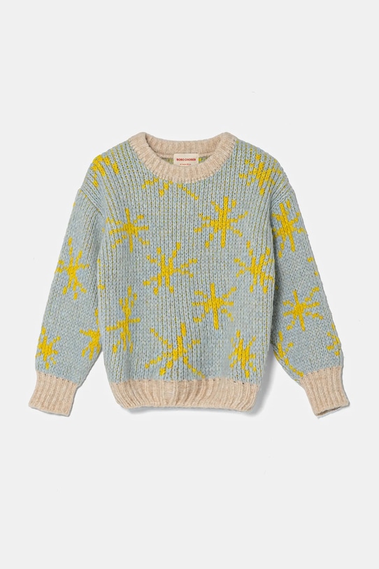 Renewed pulover pentru copii din amestec de lana Creative Upcycling cu modele albastru sweter.kids.bobo.choses