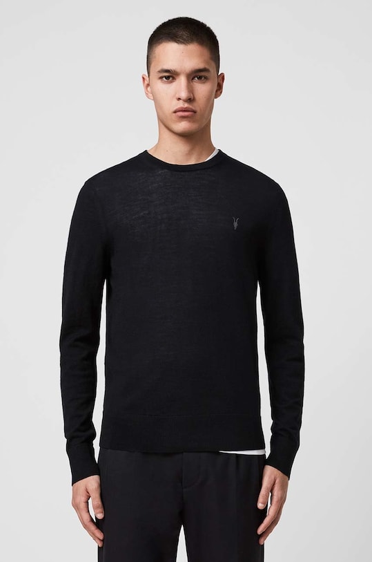 AllSaints - Sveter Mode Merino Crew vlna čierna MK129D