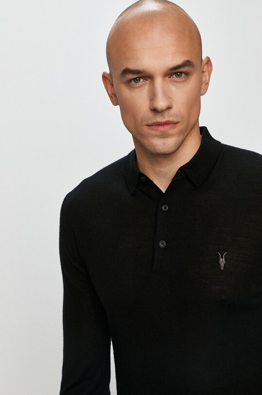 AllSaints - Лонгслів Mode Merino LS Polo чорний MK005D