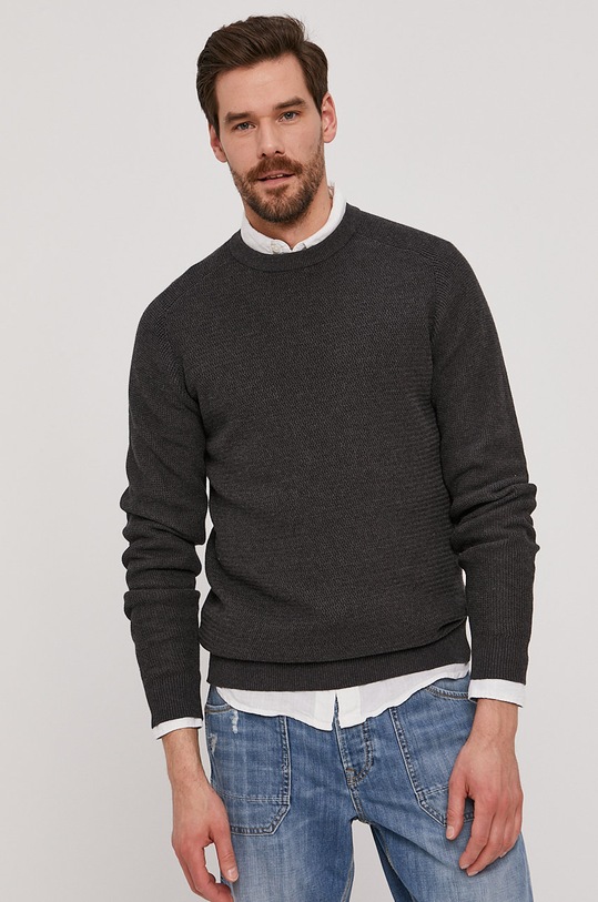 Svetr Selected Homme kulatý šedá 16074692