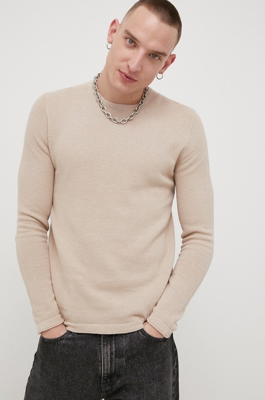 Bavlnený sveter Only & Sons okrúhly béžová 22016980.SilverLini
