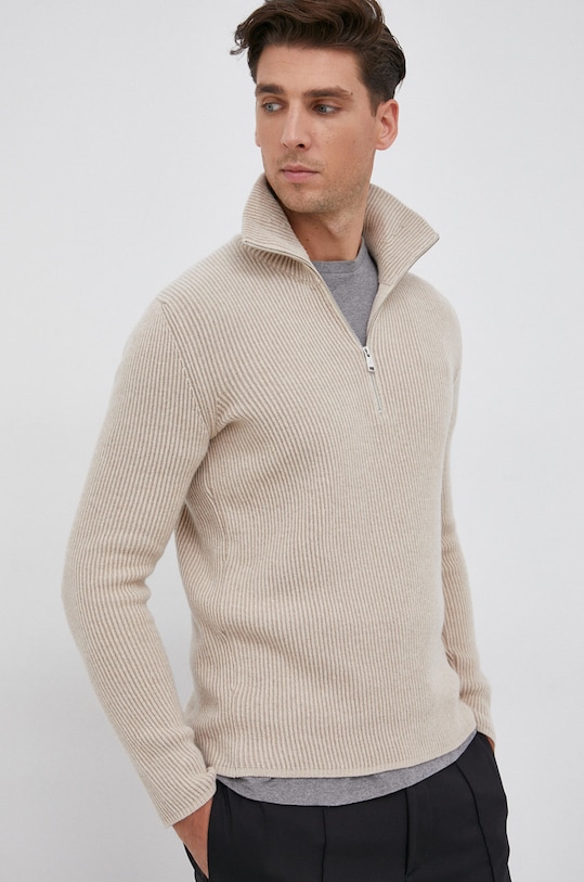 Marc O'Polo Sweter z domieszką wełny półgolf beżowy M30505560296
