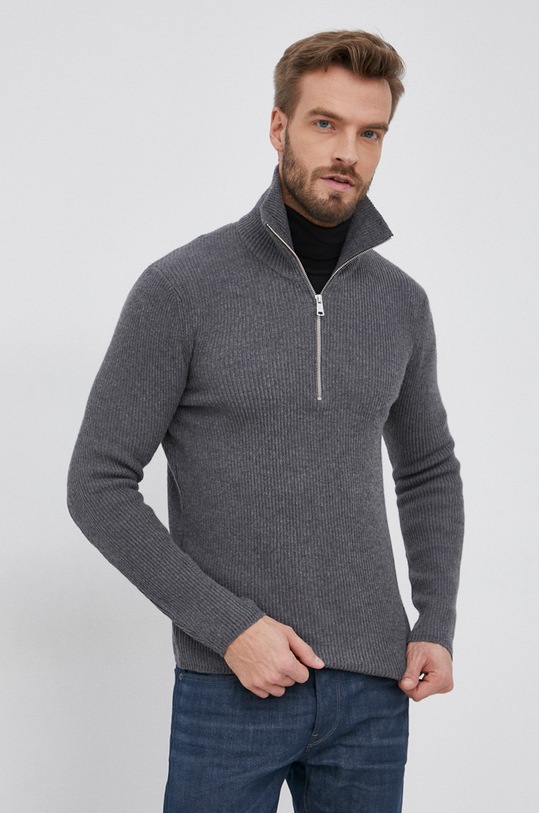 Marc O'Polo Sweter z domieszką wełny półgolf szary M30505560296
