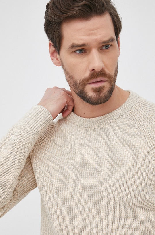Selected Homme Sweter bawełniany beżowy 16079924.Egret