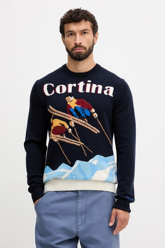 Vlnený sveter MC2 Saint Barth vlna tmavomodrá HER0011