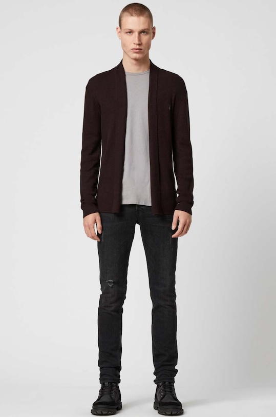 AllSaints kardigan wełniany MODE MERINO OPEN CAR MK002D brązowy