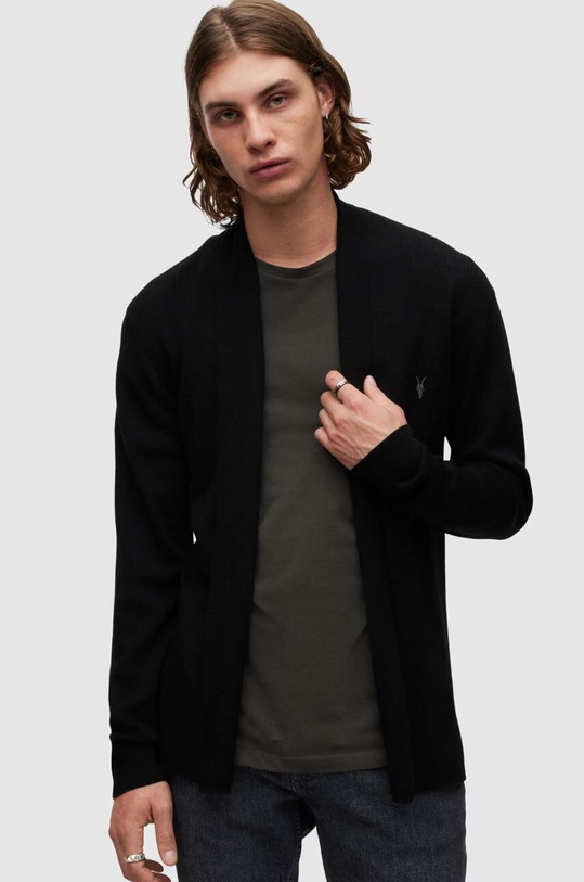 AllSaints kardigan wełniany MODE MERINO OPEN CAR czarny MK002D